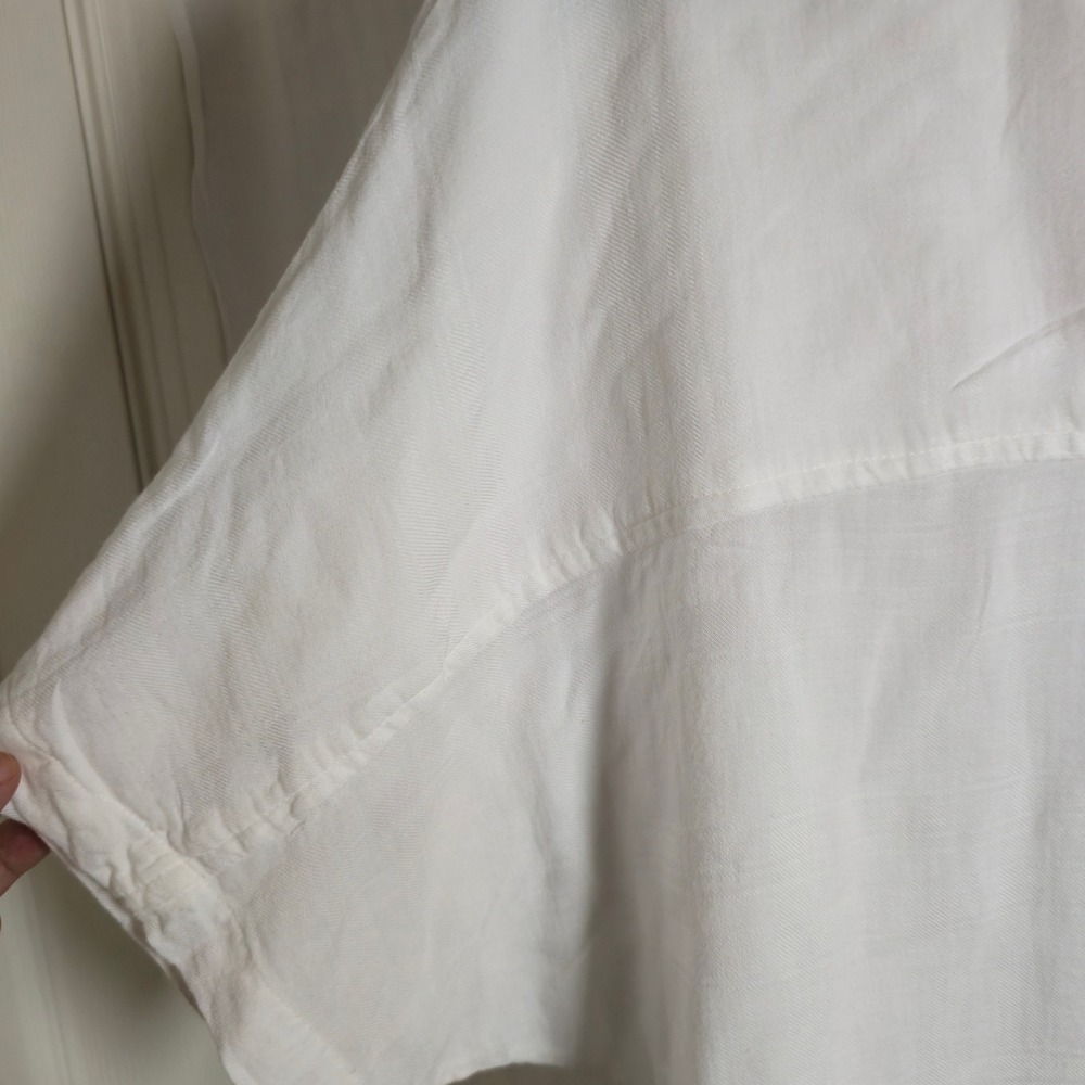 bobi Los Angeles Womens L Cotton White ButtonUp Blouse Dolman short Sleeve Shirt - Picture 12 of 12